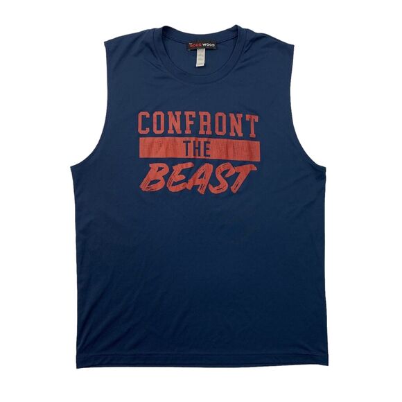 Doug Wood Tank Top Mens L Large Navy Confront The Beast Sleeveless Workout Gym - Picture 1 of 10